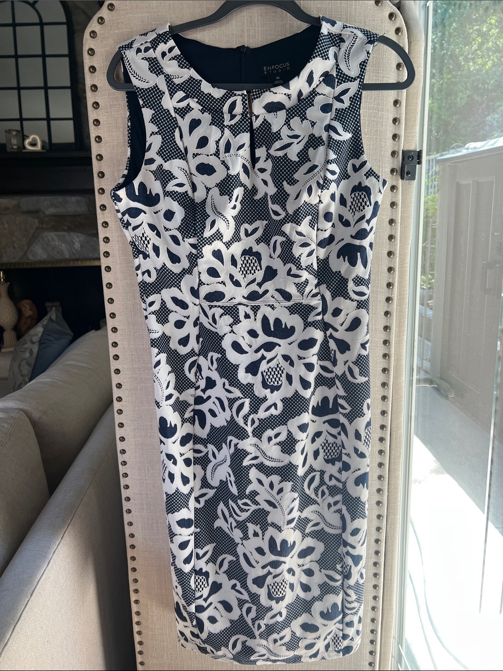 Enfocus Studio Navy and White Floral Sheath Midi Dress
